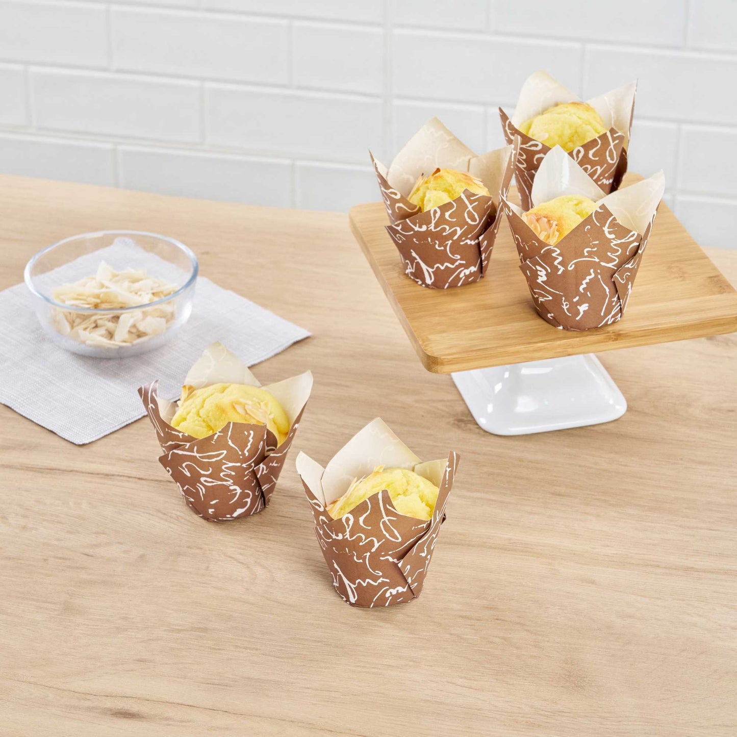 Panificio 2 oz Tulip Chocolate Wisp Paper Tall Baking Cup - 3 1/4" x 3 1/4" x 3" - 200 count box