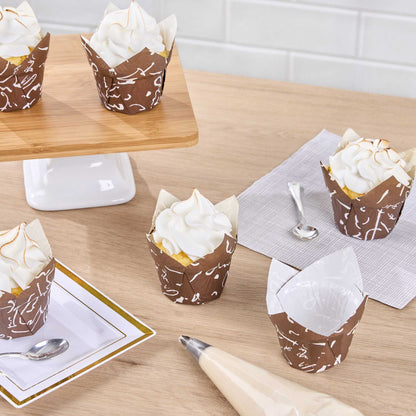 Panificio 1 oz Tulip Chocolate Wisp Paper Regular Baking Cup - 3" x 3" x 3 1/2" - 200 count box