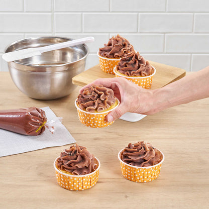 Panificio 5 oz Round Polka-Dotted Hot Orange Paper Large Baking Cup - Pleated - 3 3/4" x 3 3/4" x 1 1/2" - 200 count box