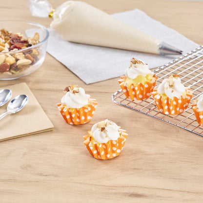 Panificio 0.4 oz Round Polka-Dotted Hot Orange Paper Mini Baking Cup - Flared - 2" x 2" x 1/2" - 200 count box