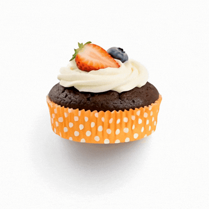 Panificio 4 oz Round Polka-Dotted Hot Orange Paper Baking Cup - Ridged - 3 1/2" x 3 1/2" x 1" - 200 count box