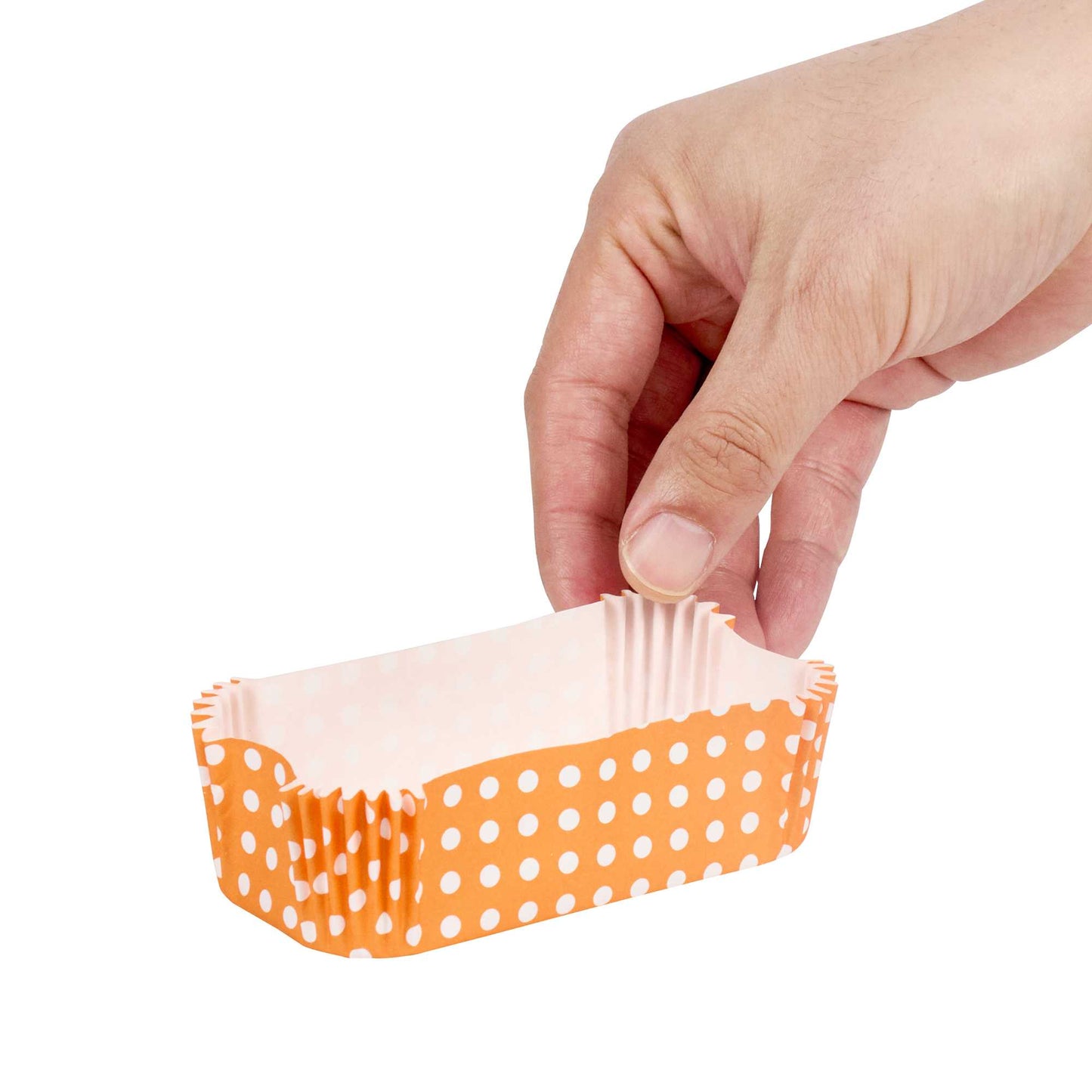 Panificio 5 oz Elliptical Polka-Dotted Hot Orange Paper Large Baking Cup - Ridged - 4 1/2" x 2 1/2" x 1 1/4" - 200 count box