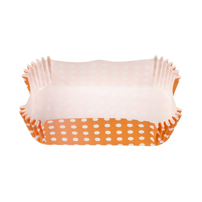 Panificio 5 oz Elliptical Polka-Dotted Hot Orange Paper Large Baking Cup - Ridged - 4 1/2" x 2 1/2" x 1 1/4" - 200 count box