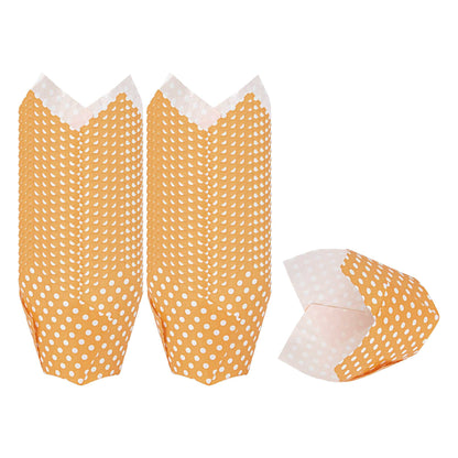 Panificio 2 oz Tulip Polka-Dotted Hot Orange Paper Tall Baking Cup - 3 1/4" x 3 1/4" x 3 1/2" - 200 count box