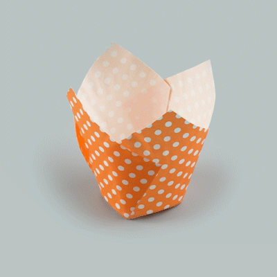 Panificio 2 oz Tulip Polka-Dotted Hot Orange Paper Tall Baking Cup - 3 1/4" x 3 1/4" x 3 1/2" - 200 count box