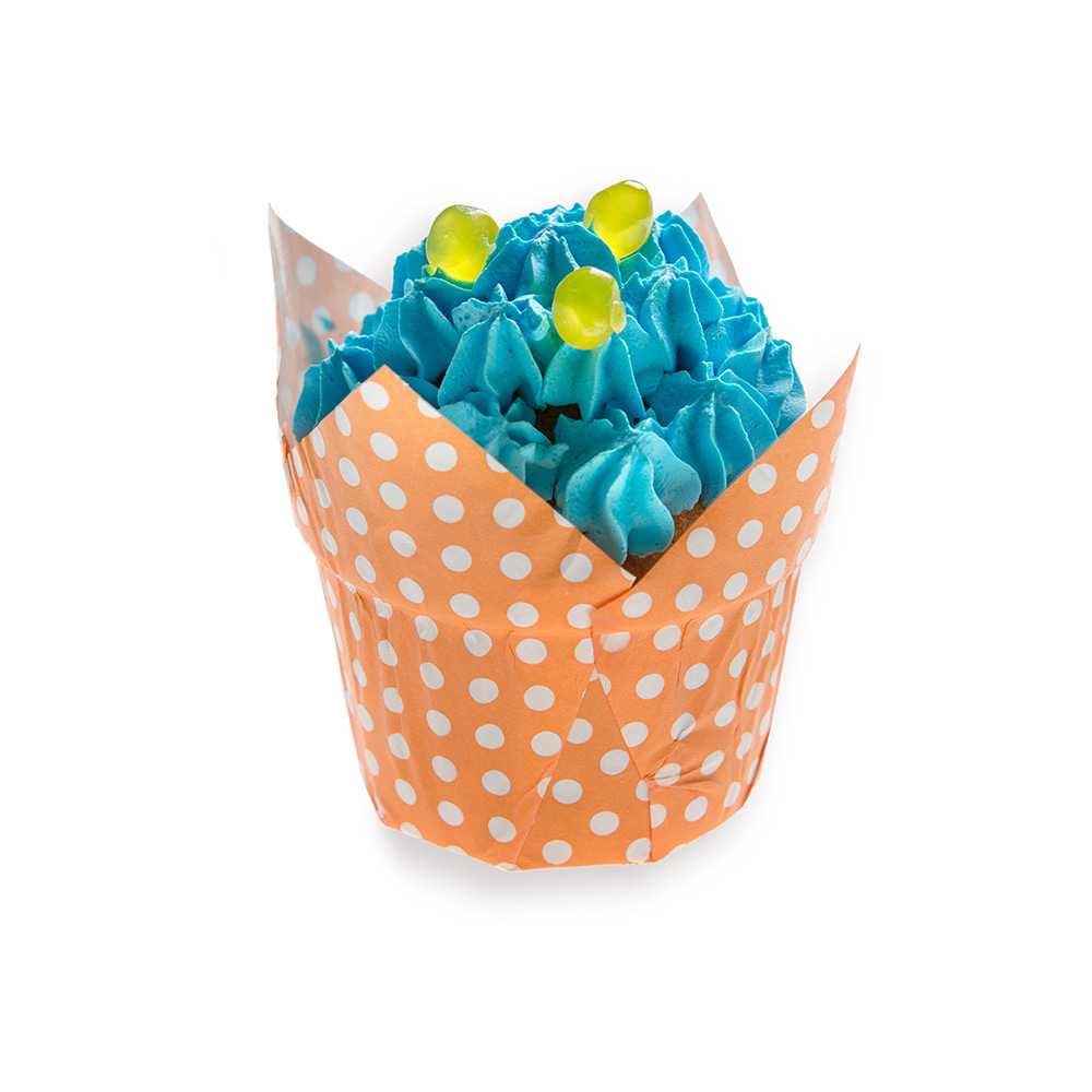 Panificio 1 oz Tulip Polka-Dotted Hot Orange Paper Regular Baking Cup - 3" x 3" x 3" - 200 count box