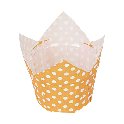 Panificio 1 oz Tulip Polka-Dotted Hot Orange Paper Regular Baking Cup - 3" x 3" x 3" - 200 count box