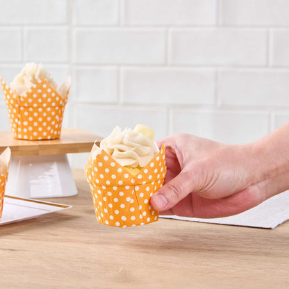 Panificio 1 oz Tulip Polka-Dotted Hot Orange Paper Regular Baking Cup - 3" x 3" x 3" - 200 count box