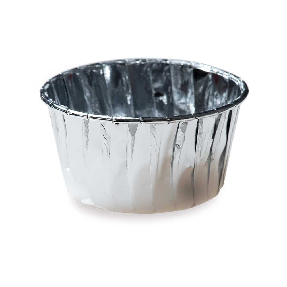 Panificio 5.5 oz Round Metallic Silver Paper Large Baking Cup - Pleated - 3" x 3" x 1 1/2" - 200 count box