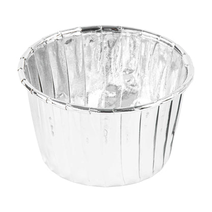 Panificio 3 oz Round Metallic Silver Paper Small Baking Cup - Pleated - 2 1/2" x 2 1/2" x 1 1/2" - 200 count box