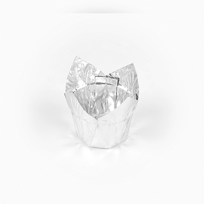 Panificio 4 oz Tulip Metallic Silver Paper Regular Baking Cup - 2 1/4" x 2 1/4" x 1 1/2" - 200 count box