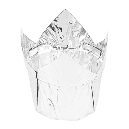 Panificio 4 oz Tulip Metallic Silver Paper Regular Baking Cup - 2 1/4" x 2 1/4" x 1 1/2" - 200 count box