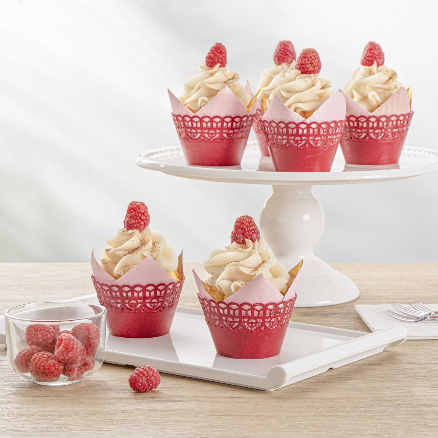 Bellissimo Round Cherry Red Paper Cupcake Wrap - 2 1/4" x 2 1/4" x 2" - 200 count box