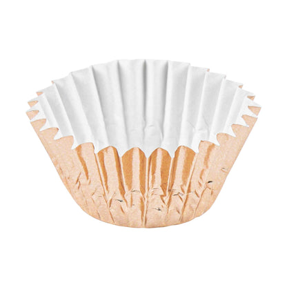 Panificio 0.4 oz Round Metallic Rose Gold Paper Baking Cup - Foil-Coated - 1 1/4" x 1 1/4" x 3/4" - 200 count box