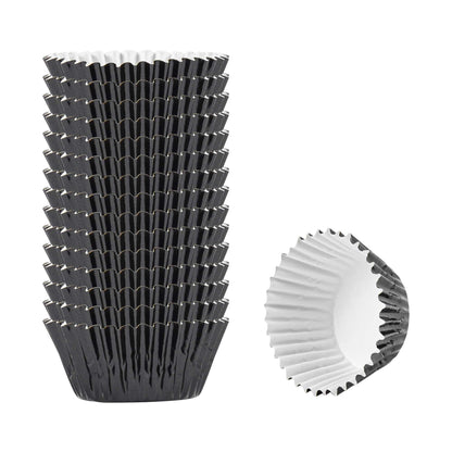 Panificio 0.4 oz Round Metallic Black Paper Baking Cup - Foil-Coated - 1 1/4" x 1 1/4" x 3/4" - 200 count box