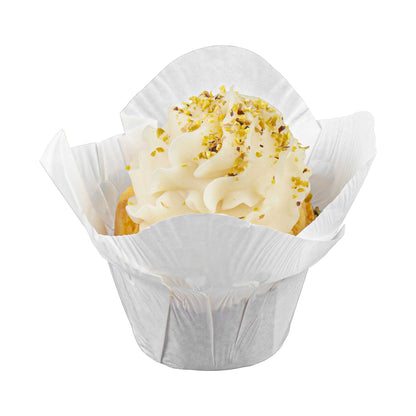 Panificio 6 oz Daffodil White Paper Baking Cup - Greaseproof - 3 1/4" x 3 1/4" x 3" - 200 count box