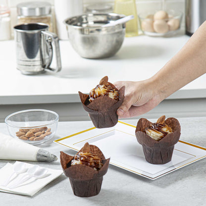 Panificio 6 oz Daffodil Brown Paper Baking Cup - Greaseproof - 3 1/4" x 3 1/4" x 3" - 200 count box
