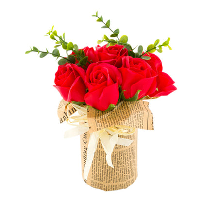 Sapone del Fiore Red Plastic Roses in Plastic Pot - 7 Blooms - 4" x 4" x 8 3/4" - 1 count box