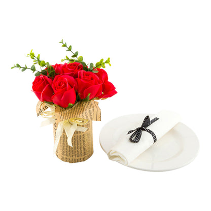 Sapone del Fiore Red Plastic Roses in Plastic Pot - 7 Blooms - 4" x 4" x 8 3/4" - 1 count box
