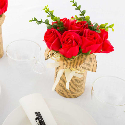 Sapone del Fiore Round Red Plastic Roses in Plastic Pot - 7 Blooms - 4" x 4" x 8 3/4" - 12 count box