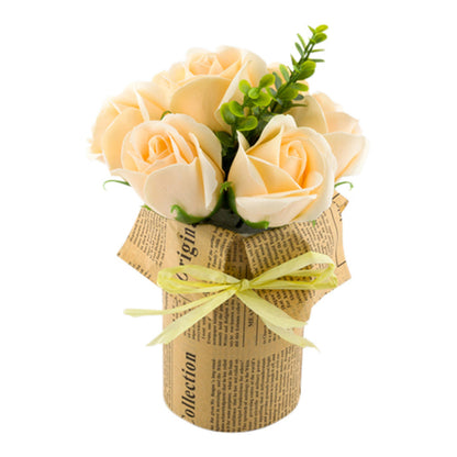 Sapone del Fiore Yellow Plastic Roses in Plastic Pot - 7 Blooms - 4" x 4" x 8 3/4" - 1 count box