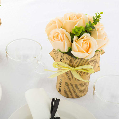 Sapone del Fiore Yellow Plastic Roses in Plastic Pot - 7 Blooms - 4" x 4" x 8 3/4" - 1 count box