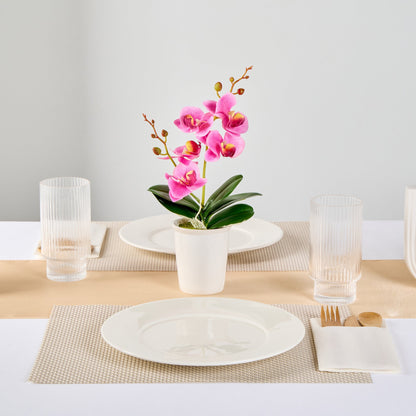 Fiore Round Purple Plastic Orchid in Porcelain Pot - 5 Blooms - 4" x 4" x 14" - 12 count box