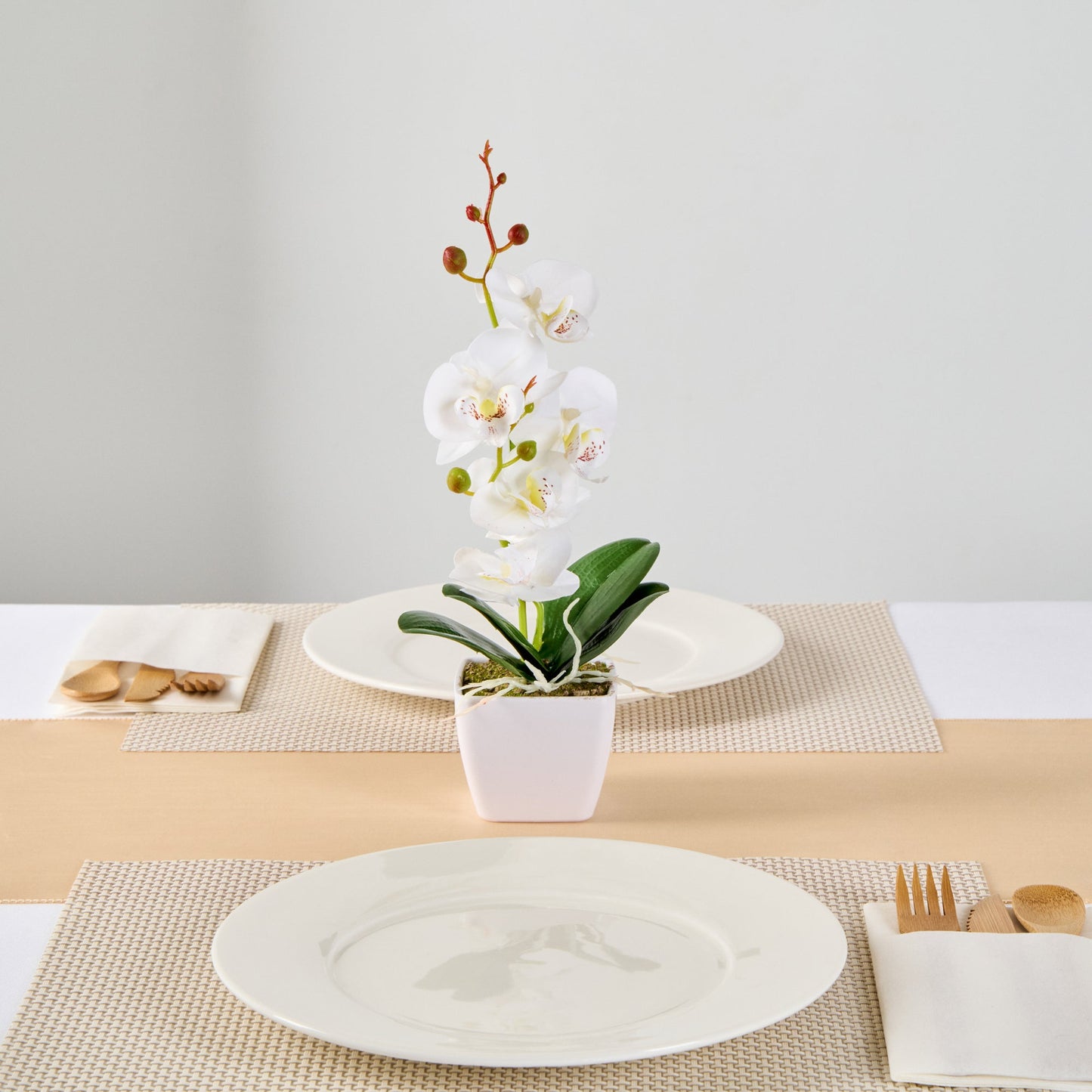 Fiore White Plastic Orchid in Plastic Pot - 5 Blooms - 4" x 4" x 13" - 12 count box