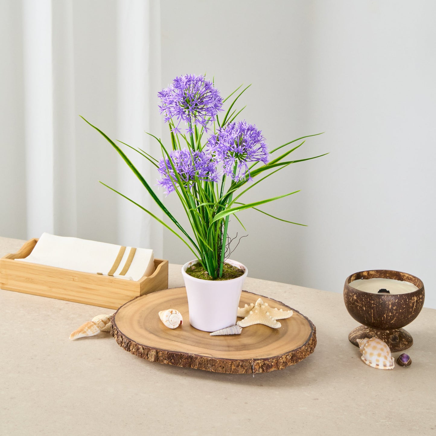 Fiore Round Violet Plastic Violet Allium in Plastic Pot - 4" x 4" x 14" - 12 count box