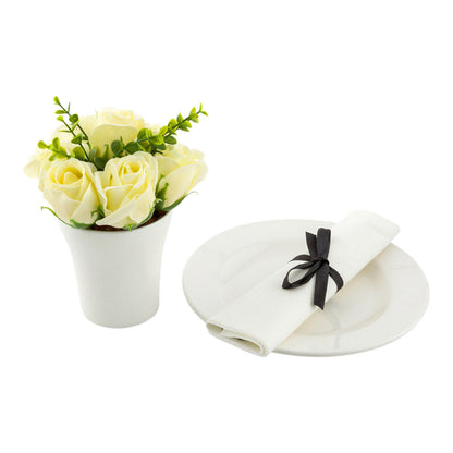 Sapone del Fiore Yellow Plastic Roses in Porcelain Pot - 7 Blooms - 4" x 4" x 6" - 1 count box
