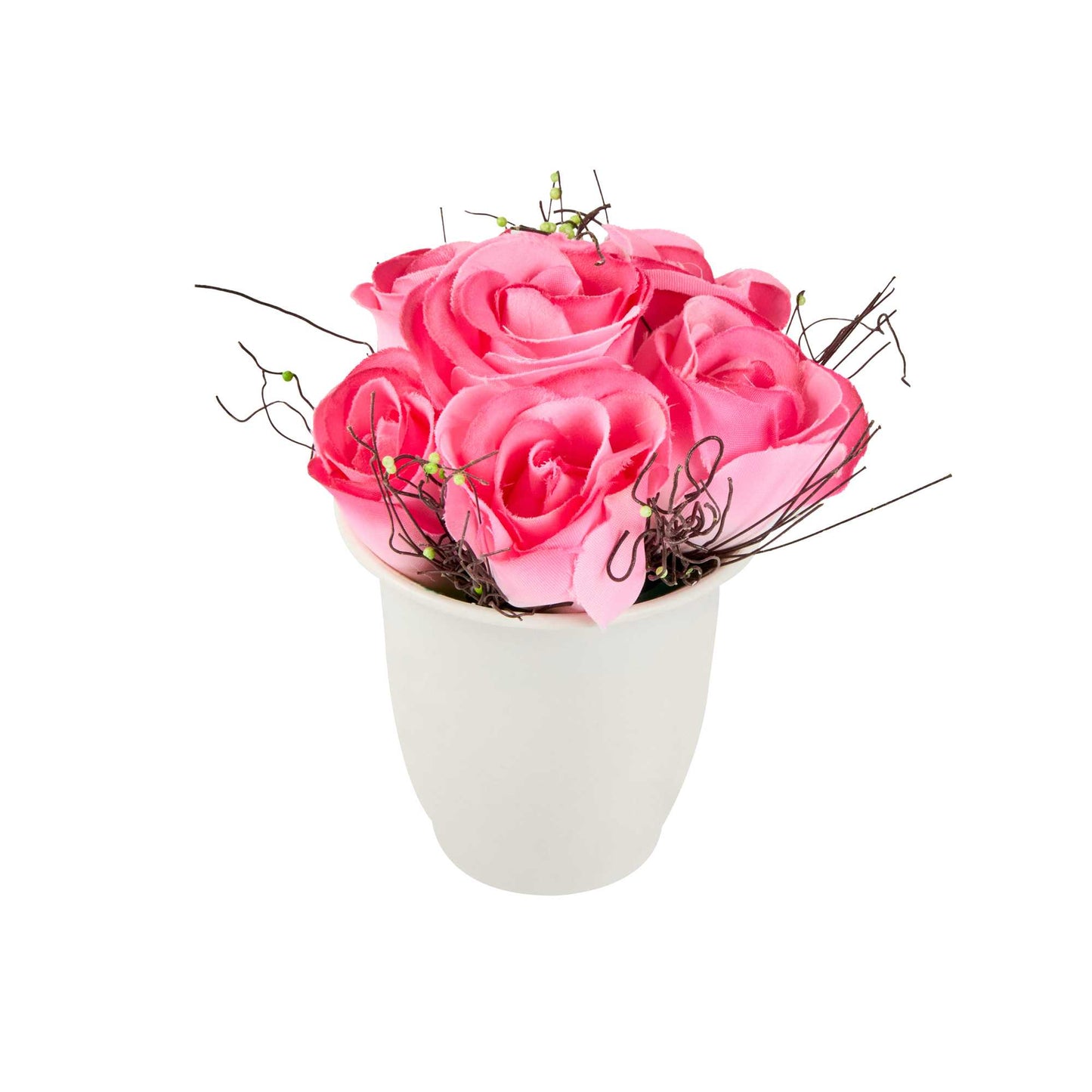 Fiore Pink Plastic Roses in Plastic Pot - 6 Blooms - 4" x 4" x 6" - 1 count box