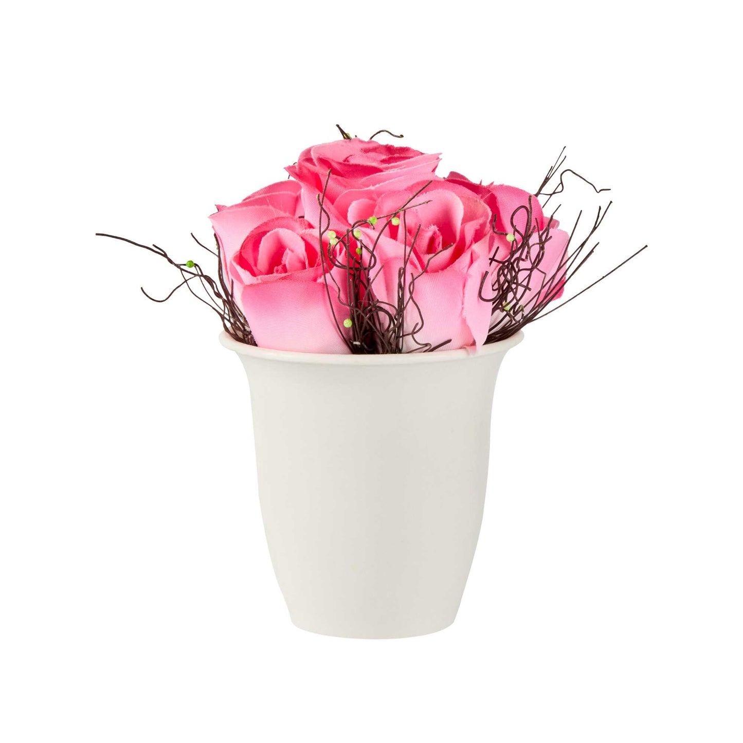 Fiore Pink Plastic Roses in Plastic Pot - 6 Blooms - 4" x 4" x 6" - 1 count box