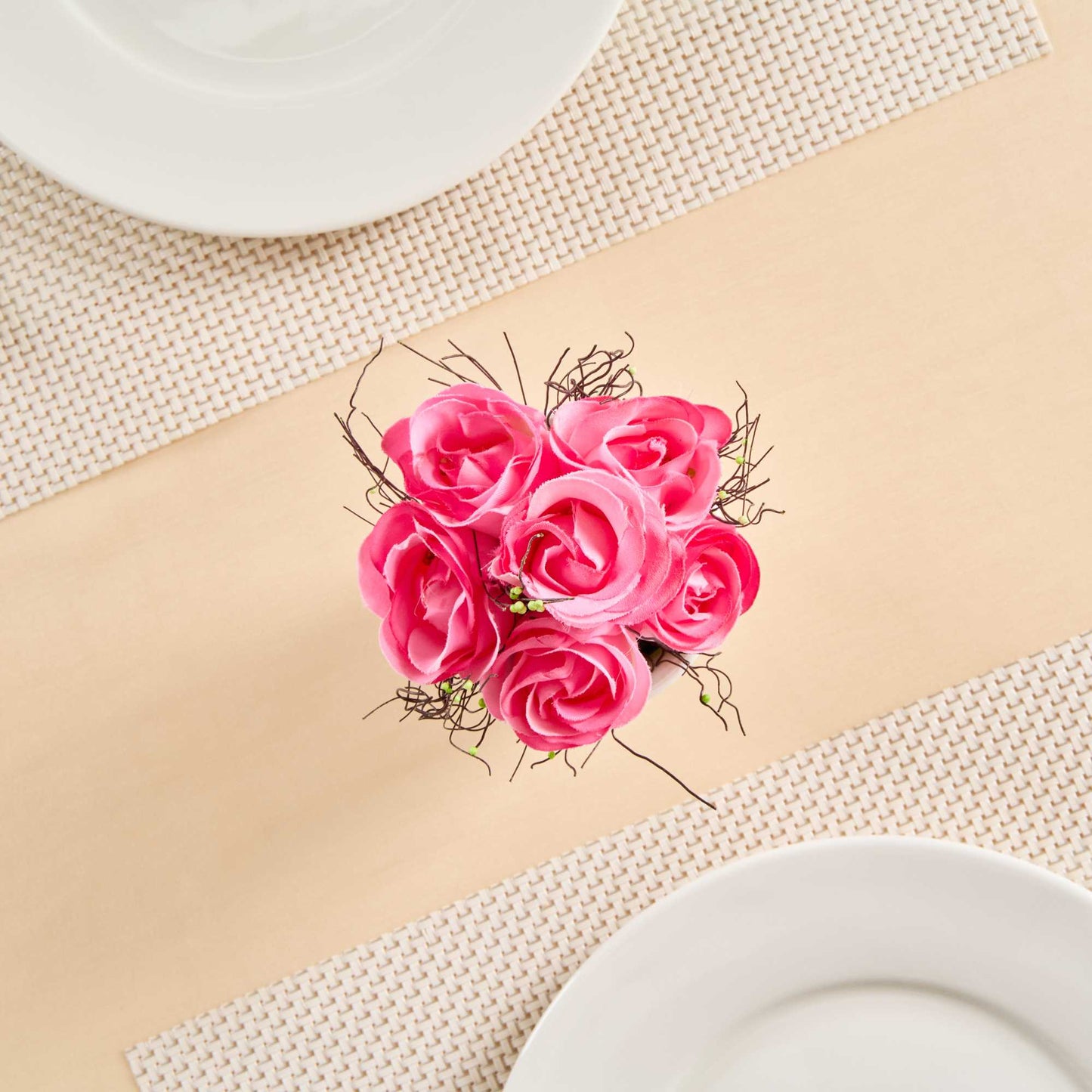 Fiore Pink Plastic Roses in Plastic Pot - 6 Blooms - 4" x 4" x 6" - 1 count box