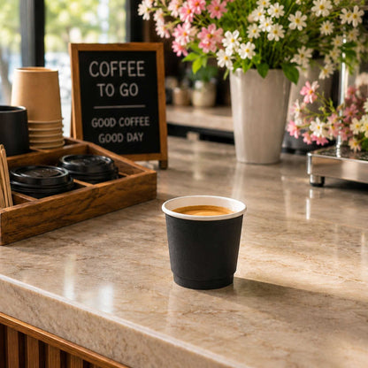 Restpresso 4 oz Black Paper Coffee Cup - Double Wall - 2 1/2" x 2 1/2" x 2 1/4" - 25 count box