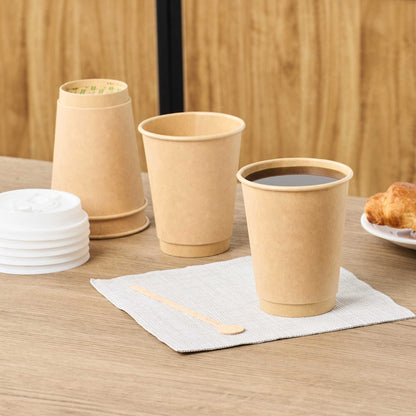 Restpresso 12 oz Kraft Paper Coffee Cup - Double Wall - 3 1/2" x 3 1/2" x 4 1/4" - 500 count box