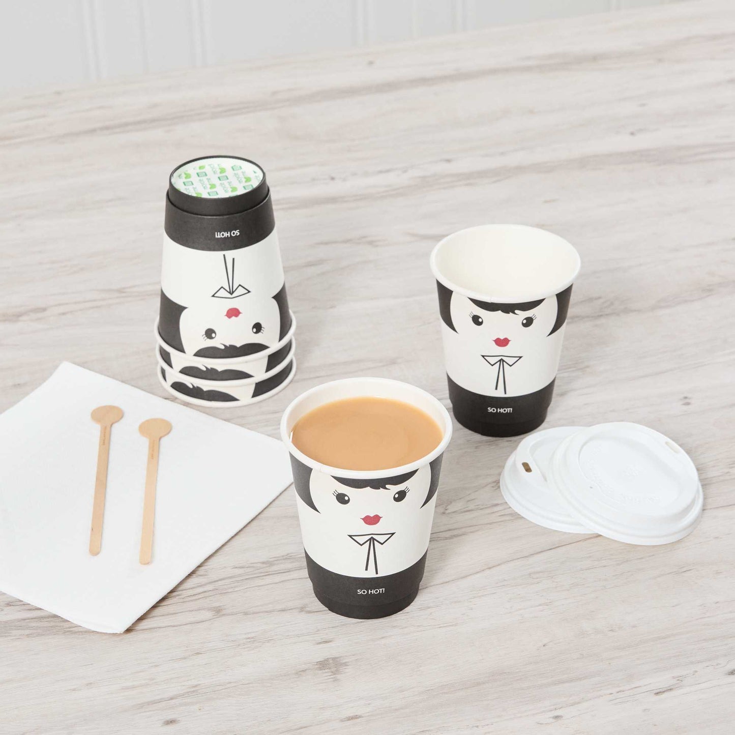 Restpresso 12 oz Madame Paper Coffee Cup - Double Wall - 3 1/2" x 3 1/2" x 4 1/4" - 500 count box