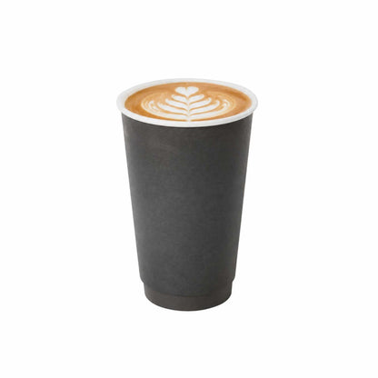 Restpresso 16 oz Black Paper Coffee Cup - Double Wall - 3 1/2" x 3 1/2" x 5 1/2" - 500 count box
