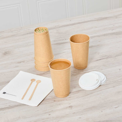 Restpresso 16 oz Kraft Paper Coffee Cup - Double Wall - 3 1/2" x 3 1/2" x 5 1/2" - 500 count box