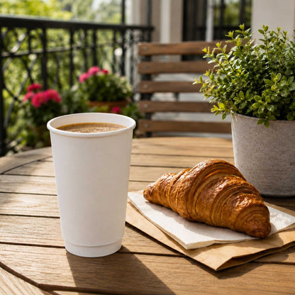 Restpresso 16 oz White Paper Coffee Cup - Double Wall - 3 1/2" x 3 1/2" x 5 1/2" - 25 count box