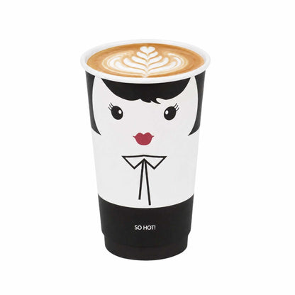 Restpresso 16 oz Madame Paper Coffee Cup - Double Wall - 3 1/2" x 3 1/2" x 5 1/2" - 500 count box