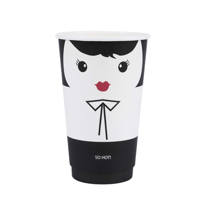 Restpresso 16 oz Madame Paper Coffee Cup - Double Wall - 3 1/2" x 3 1/2" x 5 1/2" - 25 count box