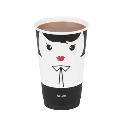 Restpresso 16 oz Madame Paper Coffee Cup - Double Wall - 3 1/2" x 3 1/2" x 5 1/2" - 25 count box