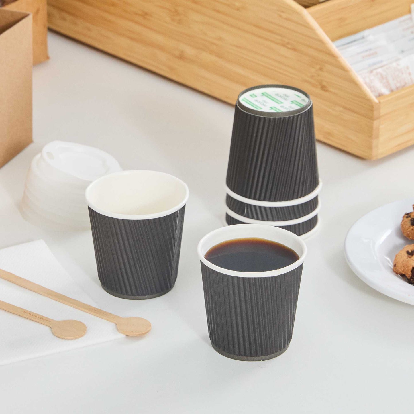 Restpresso 4 oz Black Paper Coffee Cup - Ripple Wall - 2 1/2" x 2 1/2" x 2 1/4" - 25 count box