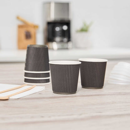 Restpresso 4 oz Black Paper Coffee Cup - Ripple Wall - 2 1/2" x 2 1/2" x 2 1/4" - 25 count box