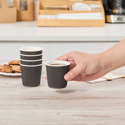 Restpresso 4 oz Black Paper Coffee Cup - Ripple Wall - 2 1/2" x 2 1/2" x 2 1/4" - 25 count box