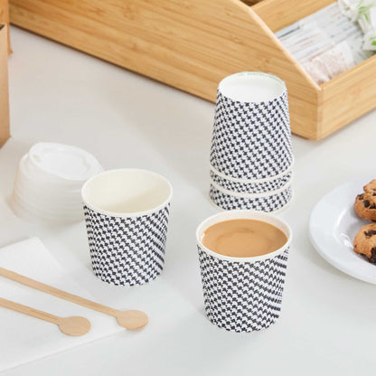 Restpresso 4 oz Houndstooth Paper Coffee Cup - Spiral Wall - 2 1/2" x 2 1/2" x 2 1/4" - 500 count box