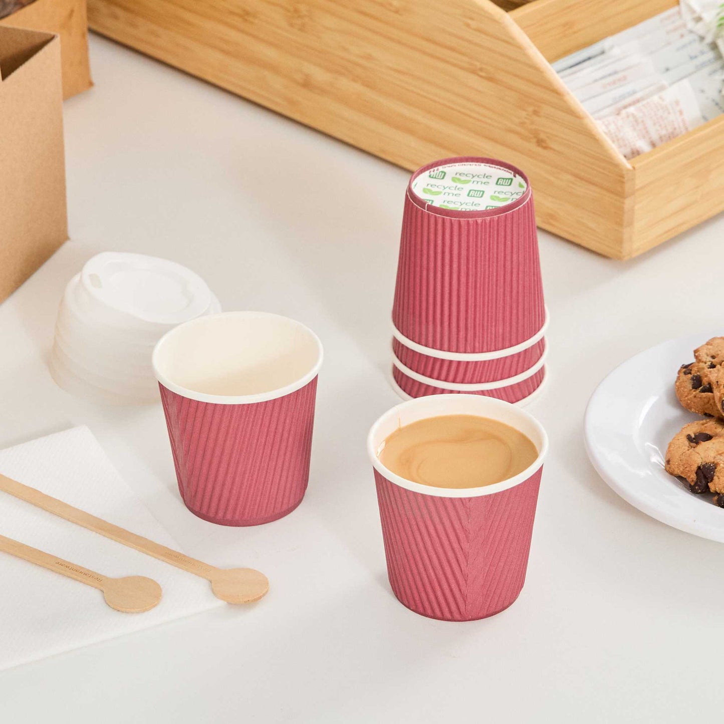 Restpresso 4 oz Crimson Paper Coffee Cup - Ripple Wall - 2 1/2" x 2 1/2" x 2 1/4" - 25 count box
