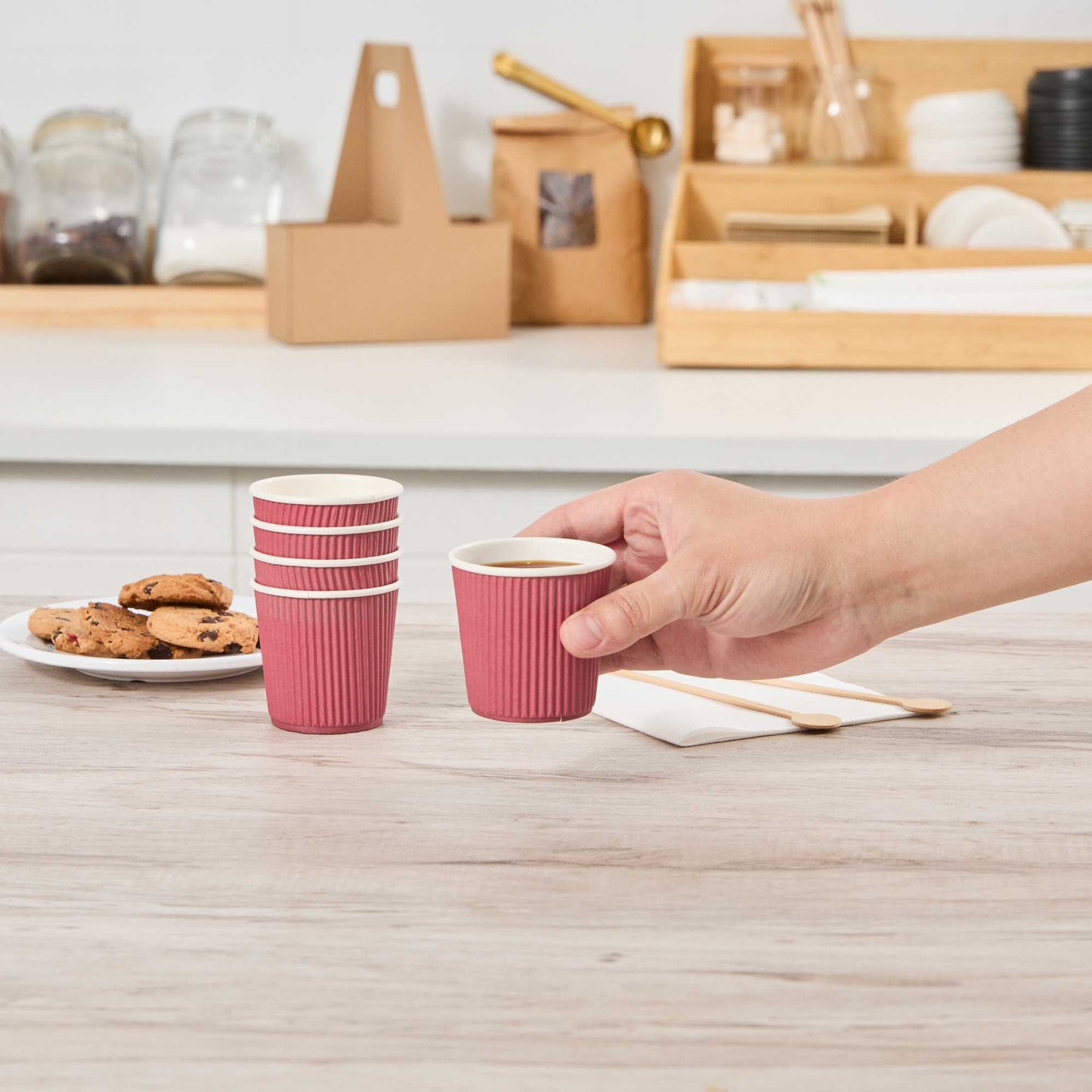 Restpresso 4 oz Crimson Paper Coffee Cup - Ripple Wall - 2 1/2" x 2 1/2" x 2 1/4" - 25 count box