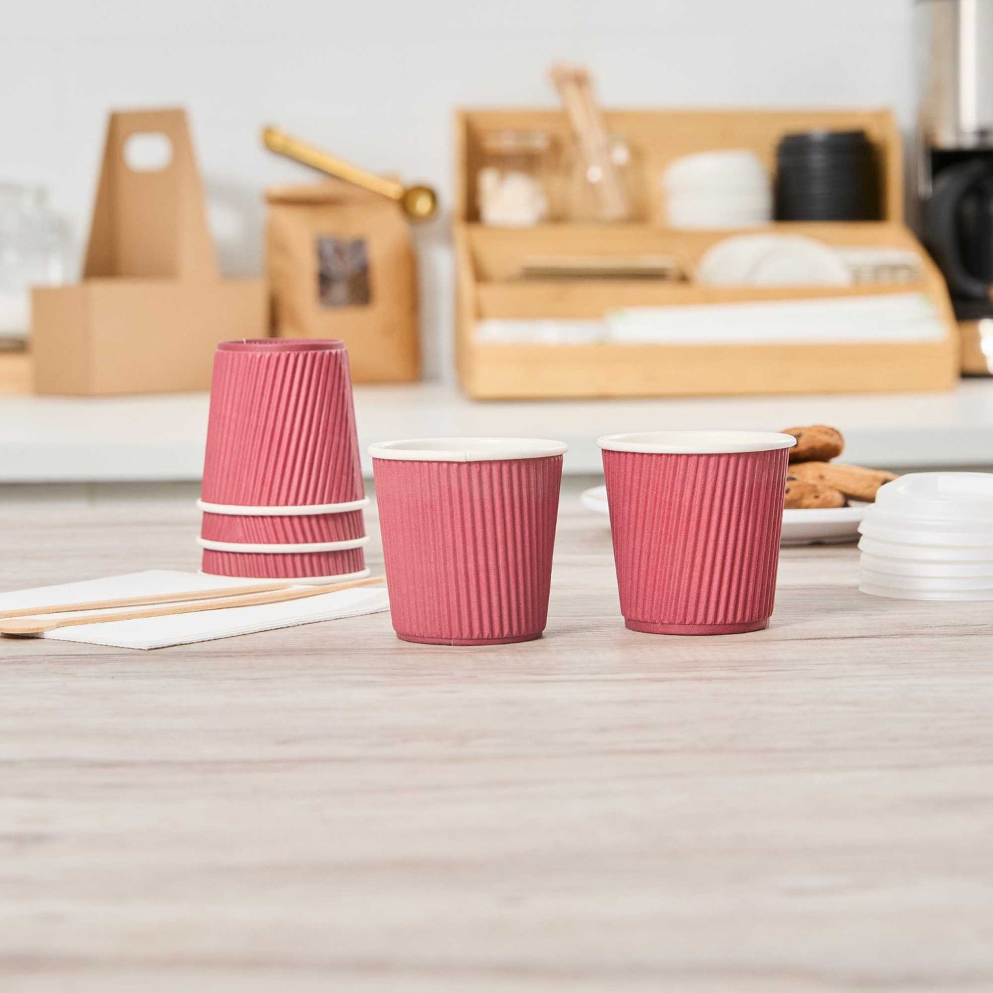 Restpresso 4 oz Crimson Paper Coffee Cup - Ripple Wall - 2 1/2" x 2 1/2" x 2 1/4" - 25 count box