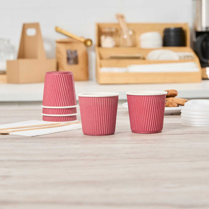 Restpresso 4 oz Crimson Paper Coffee Cup - Ripple Wall - 2 1/2" x 2 1/2" x 2 1/4" - 25 count box